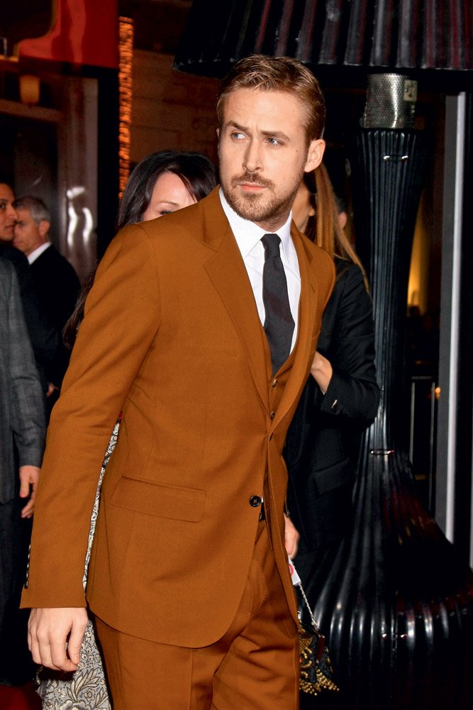 brown suit ryan gosling