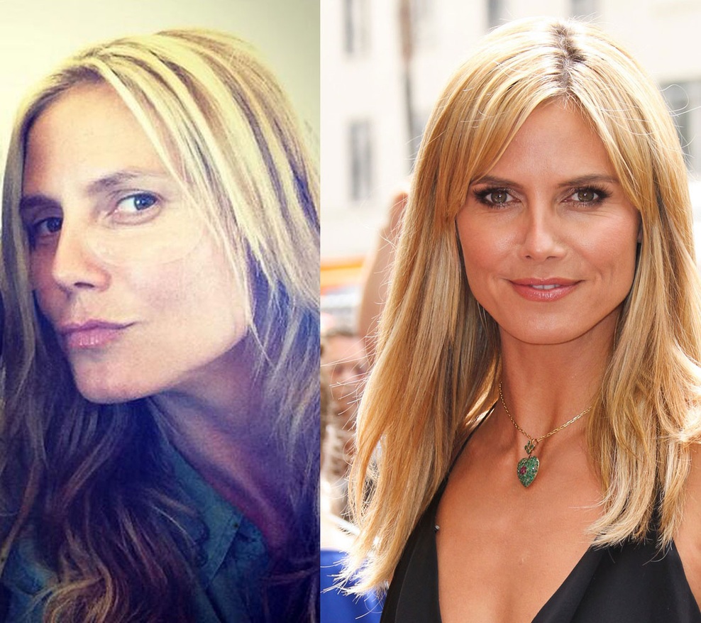 Heidi Klum na instagramu tik preden si je zares začela nanašati ličila in Heidi Klum kot jo poznamo.