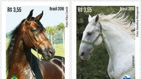 Pošta Brazilije je izdala spominski znamki z motivom lipicanca in brazilskega konja pasme mangalarga marchador