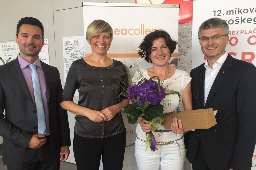 Z leve doc. dr. Mitja Jeraj, Katja Kraškovic, direktorica uprave GEA College, zmagovalka Saša Gorše in Franci Pliberjšek, direktor podjetja MIK Celje.