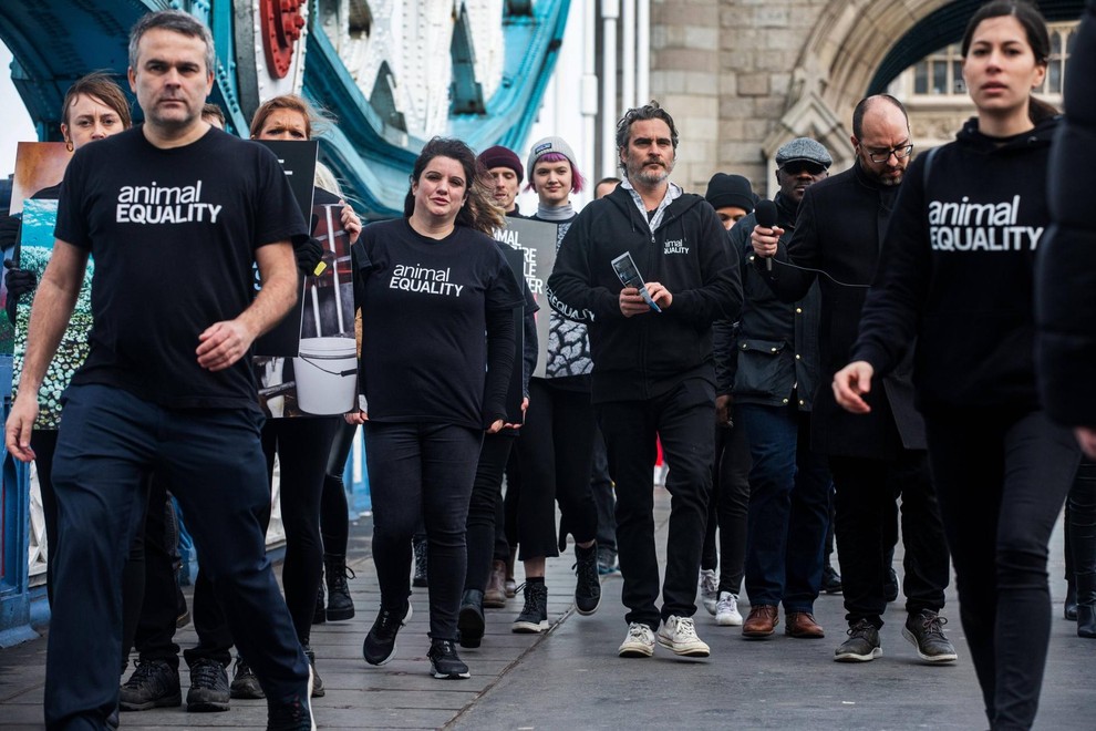 Igralec Joaquin Phoenix se je pred kratkim v Londonu pridružil protestom za pravice živali.