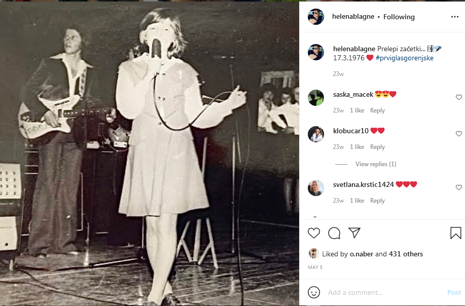 To je Helena Blagne v mladih letih, ko je bila še najstnica. Leta 1976 je nastopila na prireditvi Prvi glas …