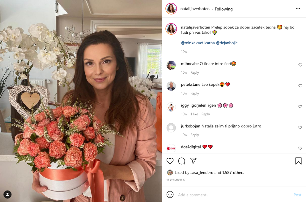 Natalija je ljubiteljica cvetja, tako da kotičke stanovanja rada okrasi z rožami in šopki. Vesela je vsakega, ki ga dobi, …