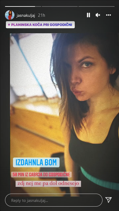 V Instagram zgodbi se je oglasila iz planinske koče na Gospodični. Očitno je preživela svoj prosti čas na pohodu, in …