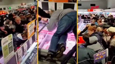 V Lidlu znižali ceno svinjskega mesa in povzročili pravo histerijo med nakupovalci, ki so skakali en čez drugega (VIDEO)