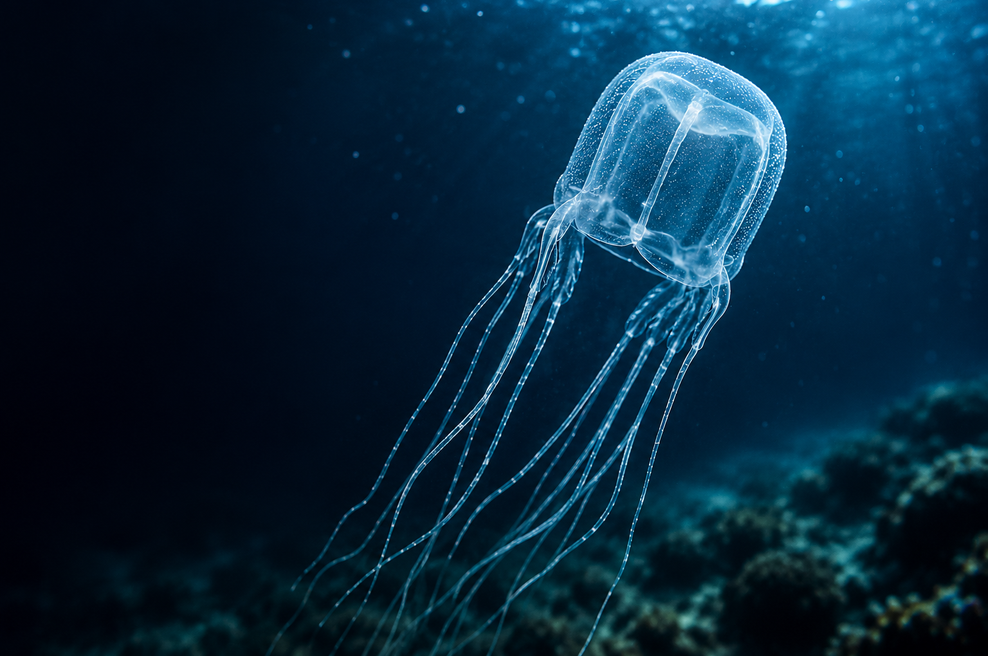 Odkrita nova smrtonosna meduza: Skoraj nevidna, njen strup pa ubije v nekaj minutah (foto: ChatGPT, AI)