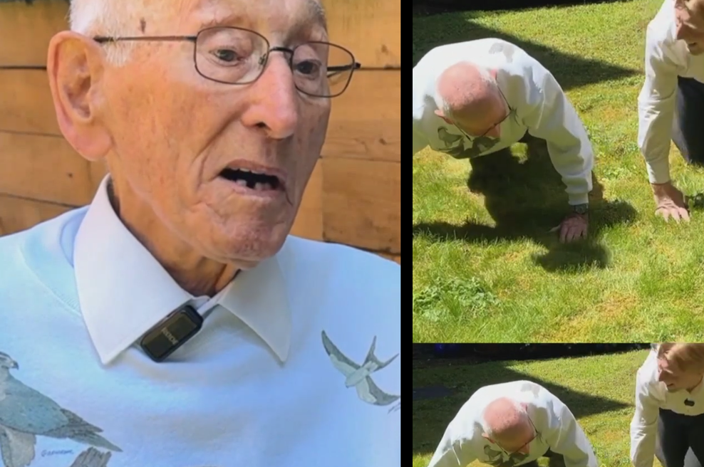 Star je 98 let, pa vsak dan naredi 40 sklec: "Skrivnost je v stisnjeni zadnjici" (foto: Zaslonska slika/BBC)