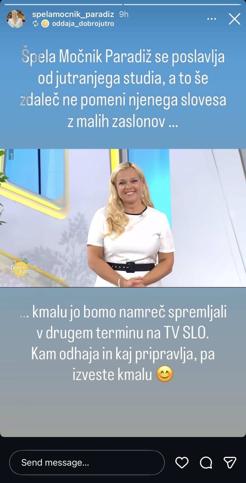 Špela Močnik Paradiž odhaja Dobro jutro rtv slo