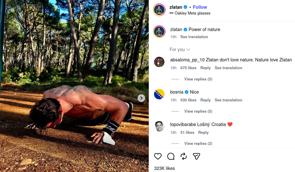 Zlatan je namreč na Instagramu objavil zbirko fotografij, pozornost pa je pritegnila njegova podoba med vadbo v gozdu. Za fotografiranje …